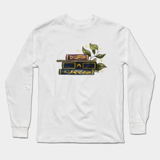 Dark books with gold and leaves Long Sleeve T-Shirt